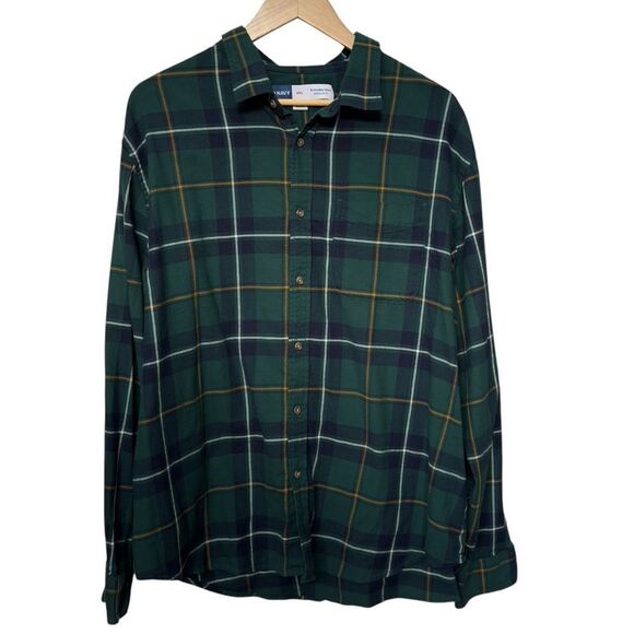 Old Navy Regular-Fit Built-In Flex Everyday Green Plaid Button Down Shirt. XXL. - Picture 2 of 8